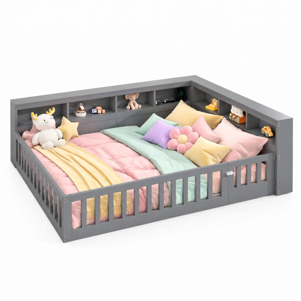 Letto divano per bambini 140x200 cm grigio con contenitore, senza materasso
