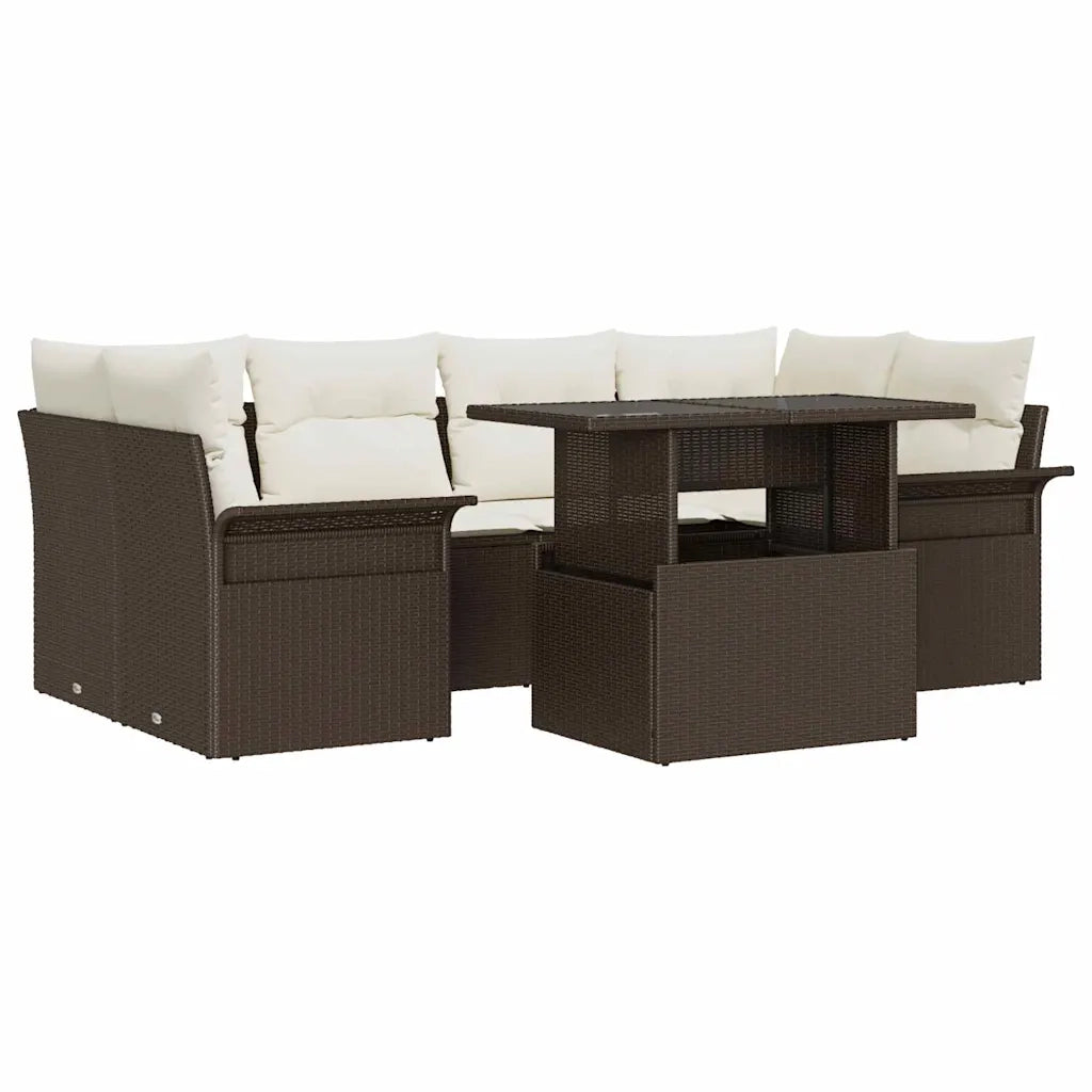 Set Divano da Giardino con cuscino 7 pcs Marrone Poly Rattan