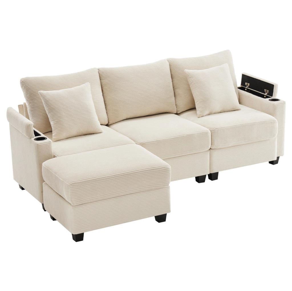Divano angolare modulabile 3 posti in velluto a coste beige