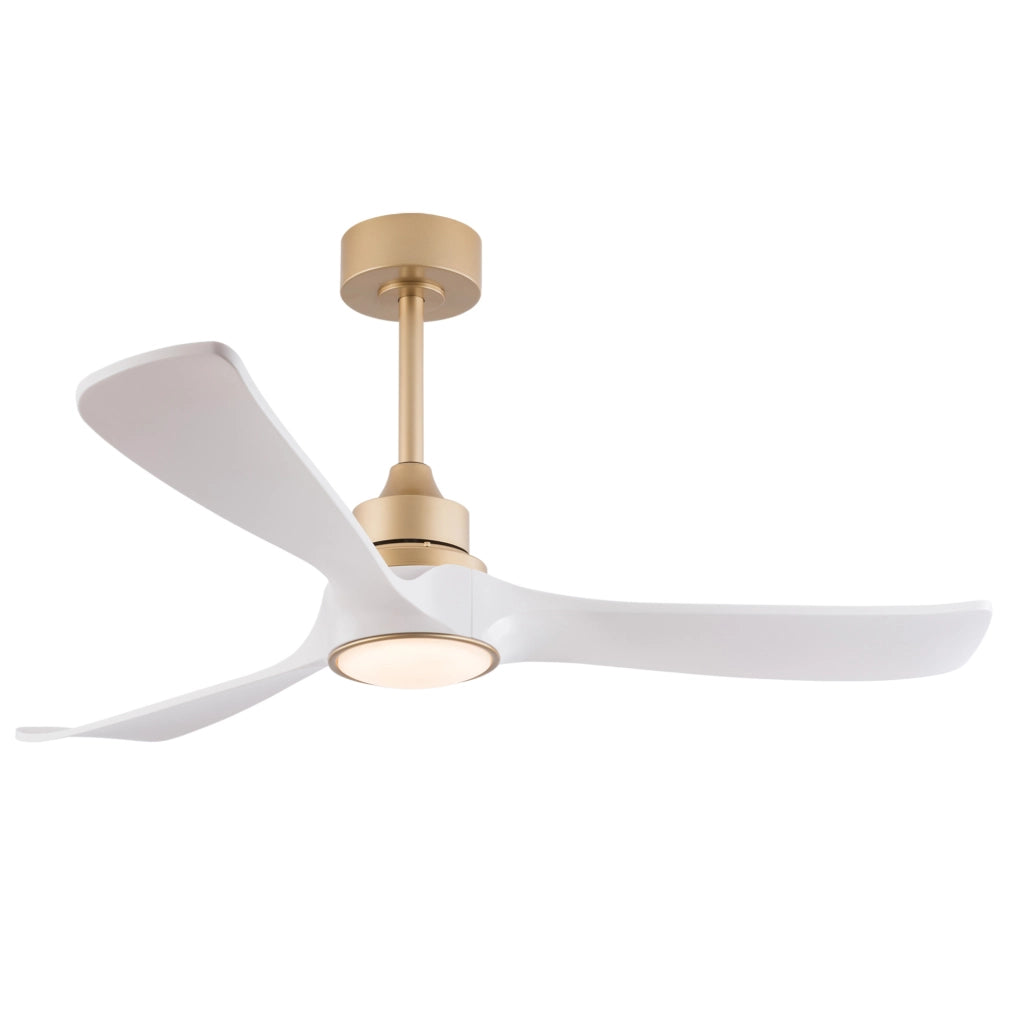 Ventilatore da soffitto 52 pollici con luce e telecomando, ABS bianco e oro