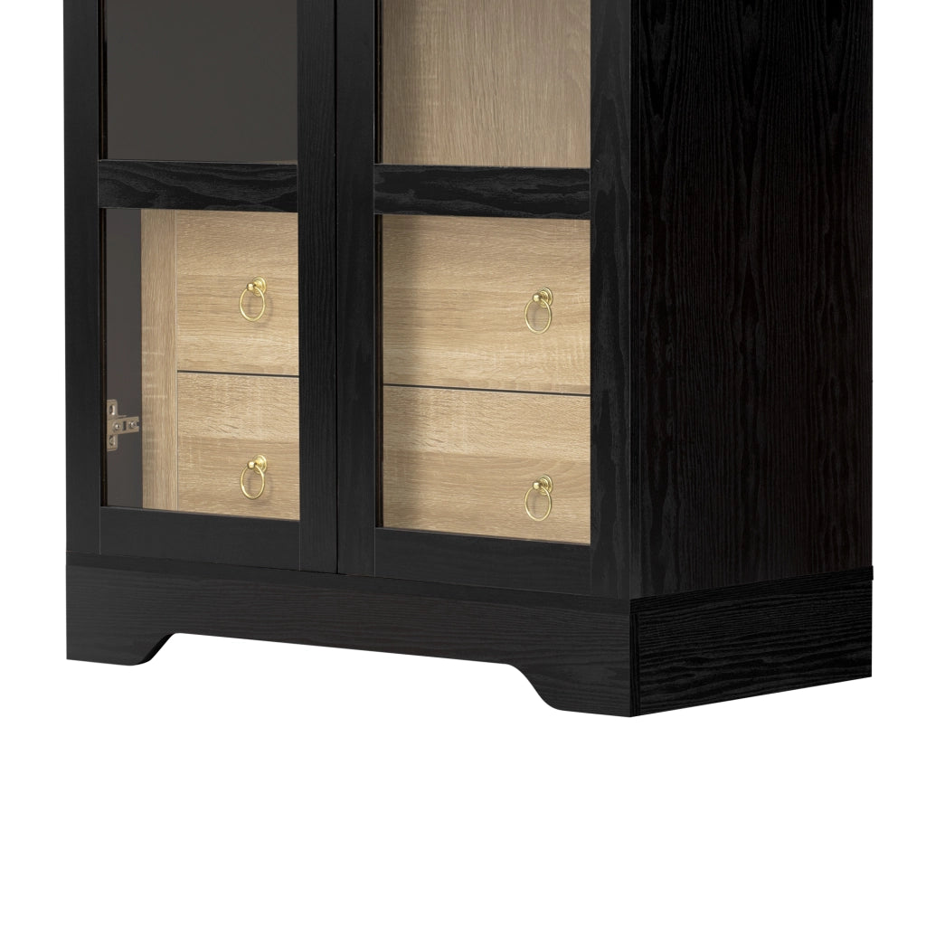 Credenza per cucina con ante in vetro trasparente; ripiani regolabili e 2 cassetti nera 76.2 × 40.1 × 180 cm