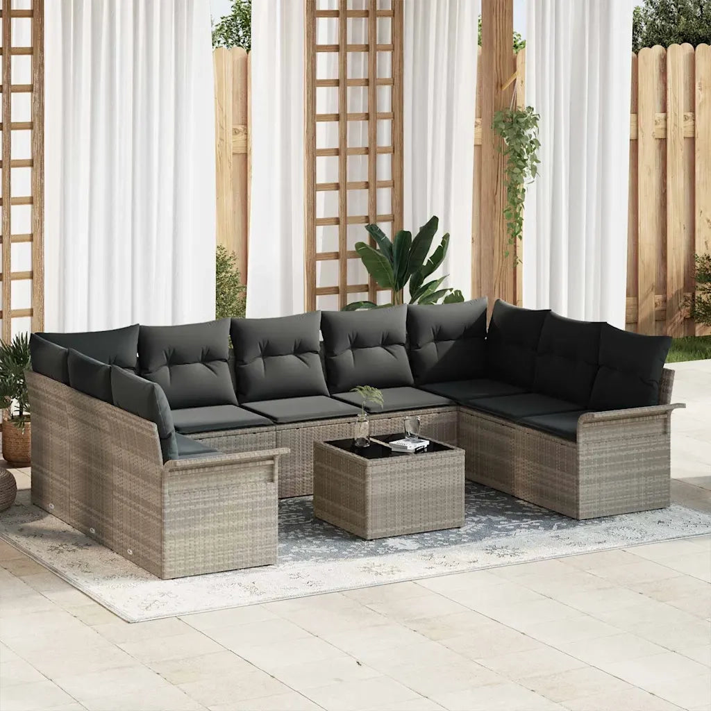Set Divano da Giardino 10 pcs Grigio polyrattan