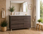 Mobile Bagno VOLUM Già Montato 3 cassetti e porta, lavabo e specchio Frassino tea 100x45 cm