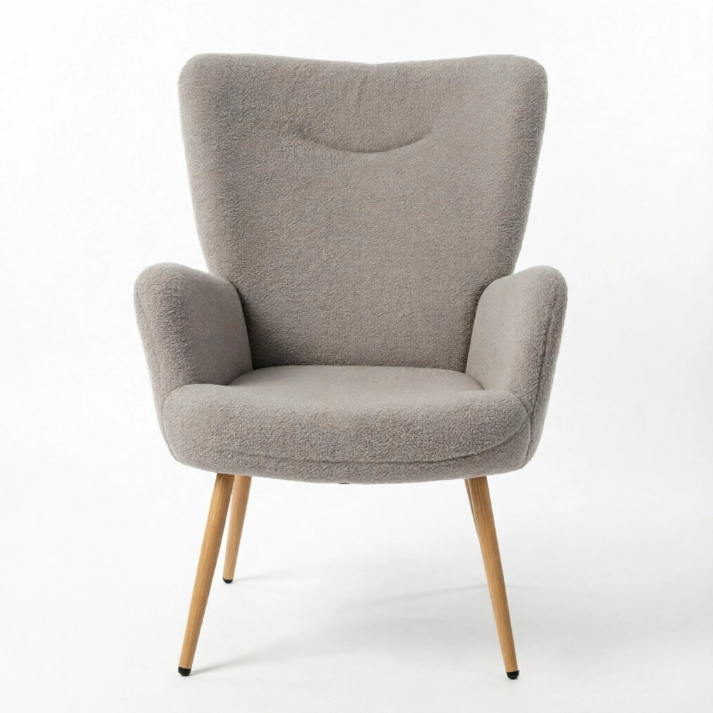 Poltrona con schienale alto e braccioli in tessuto spugna grigio con gambe effetto legno 97;5 × 71 × 74 cm