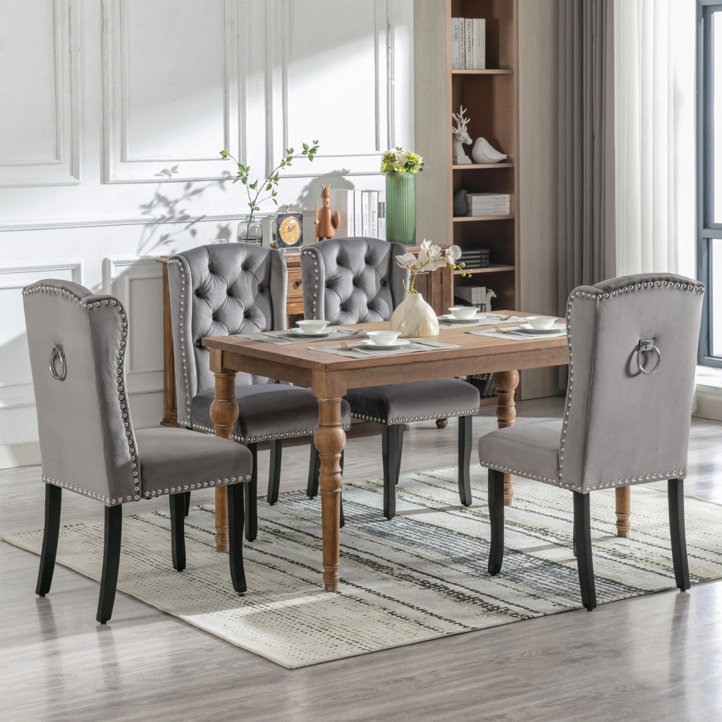 Sedie da Pranzo Set 4 Pezzi in Velluto con Gambe in Legno e Schienale Imbottito ¨C Xylo ¨C Grigio