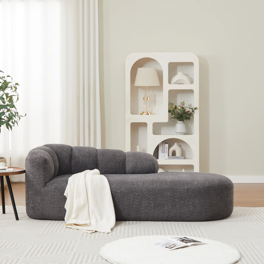 Poltrona chaise longue senza braccioli in ciniglia grigio antracite con schienale ondulato