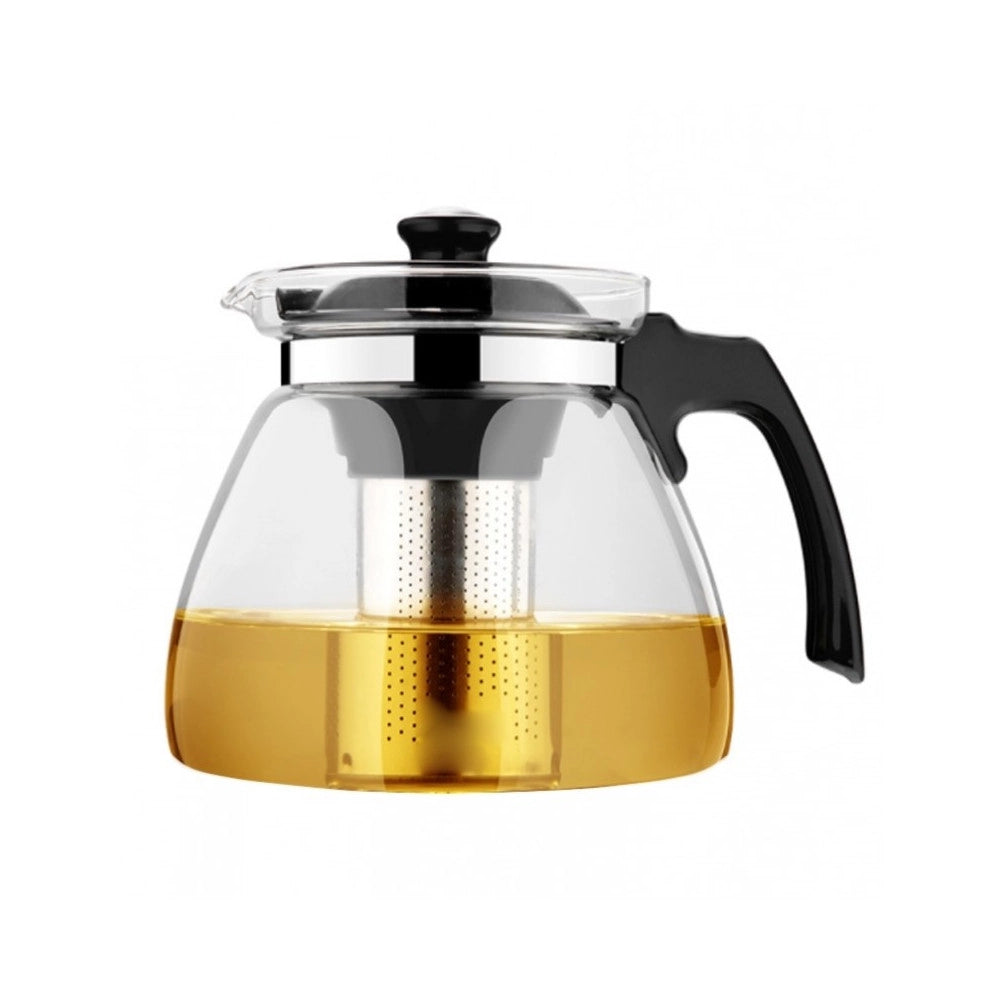 Trade Shop - Teiera In Vetro Tisaniera Tisana Removibile Filtro Stantuffo Acciaio Inox Infusi -