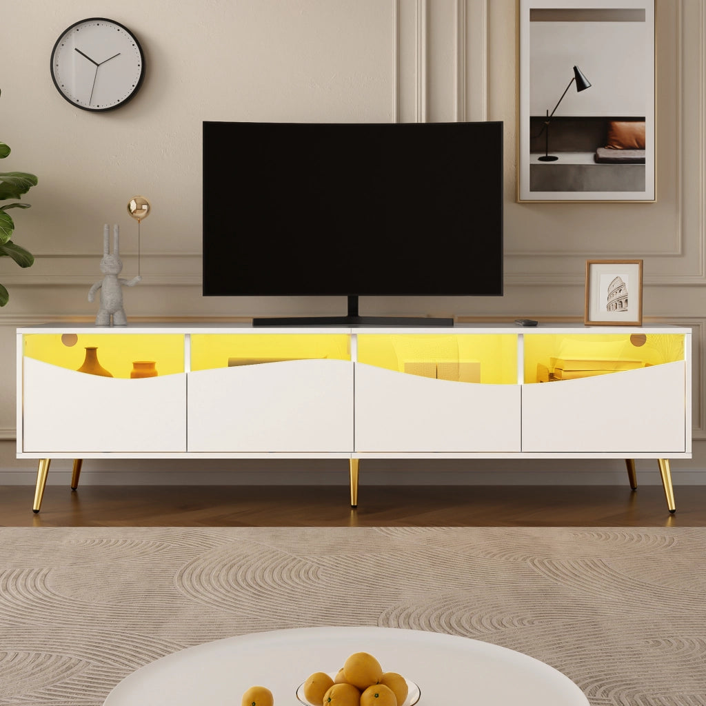 Mobile TV con LED controllabile via Bluetooth; frontali in vetro e passacavi; MDF bianco 180 × 40 × 50 cm