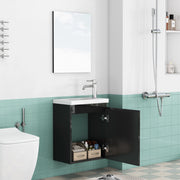 Mobile bagno sospeso 40 cm nero lucido con lavabo in ceramica e specchio; preassemblato