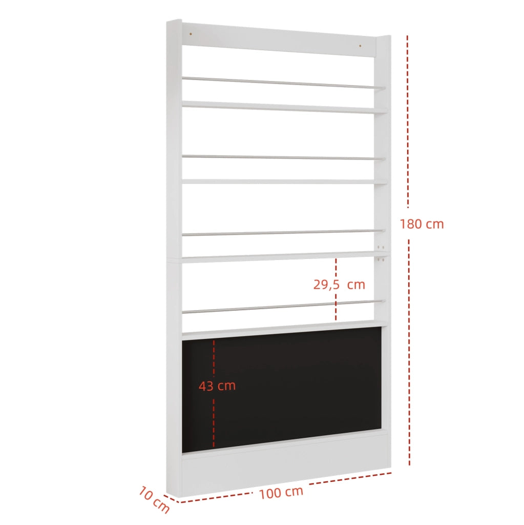 Set 2 librerie per bambini 200x10x180 cm bianche in MDF, 4 ripiani e lavagna