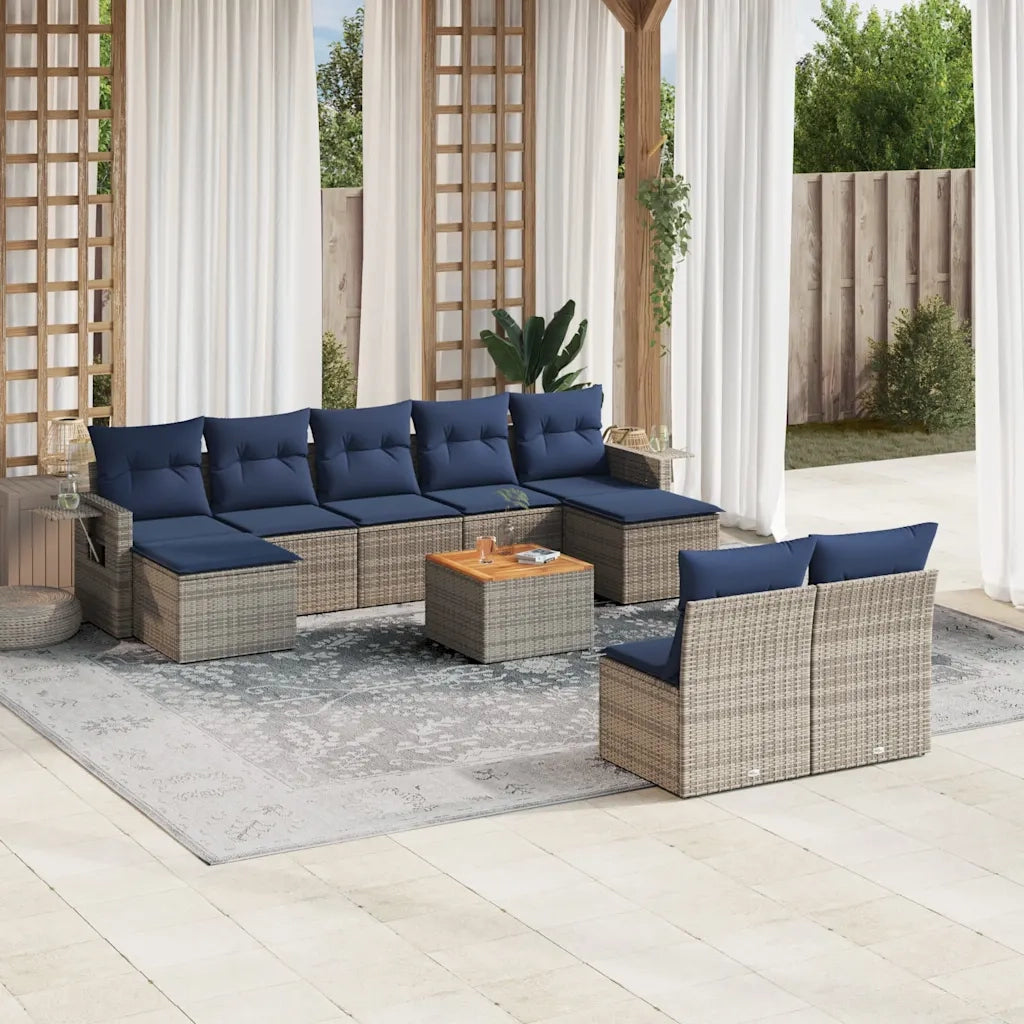 Set Divani da Giardino 10 pz con Cuscini Grigio in Polyrattan 3224766