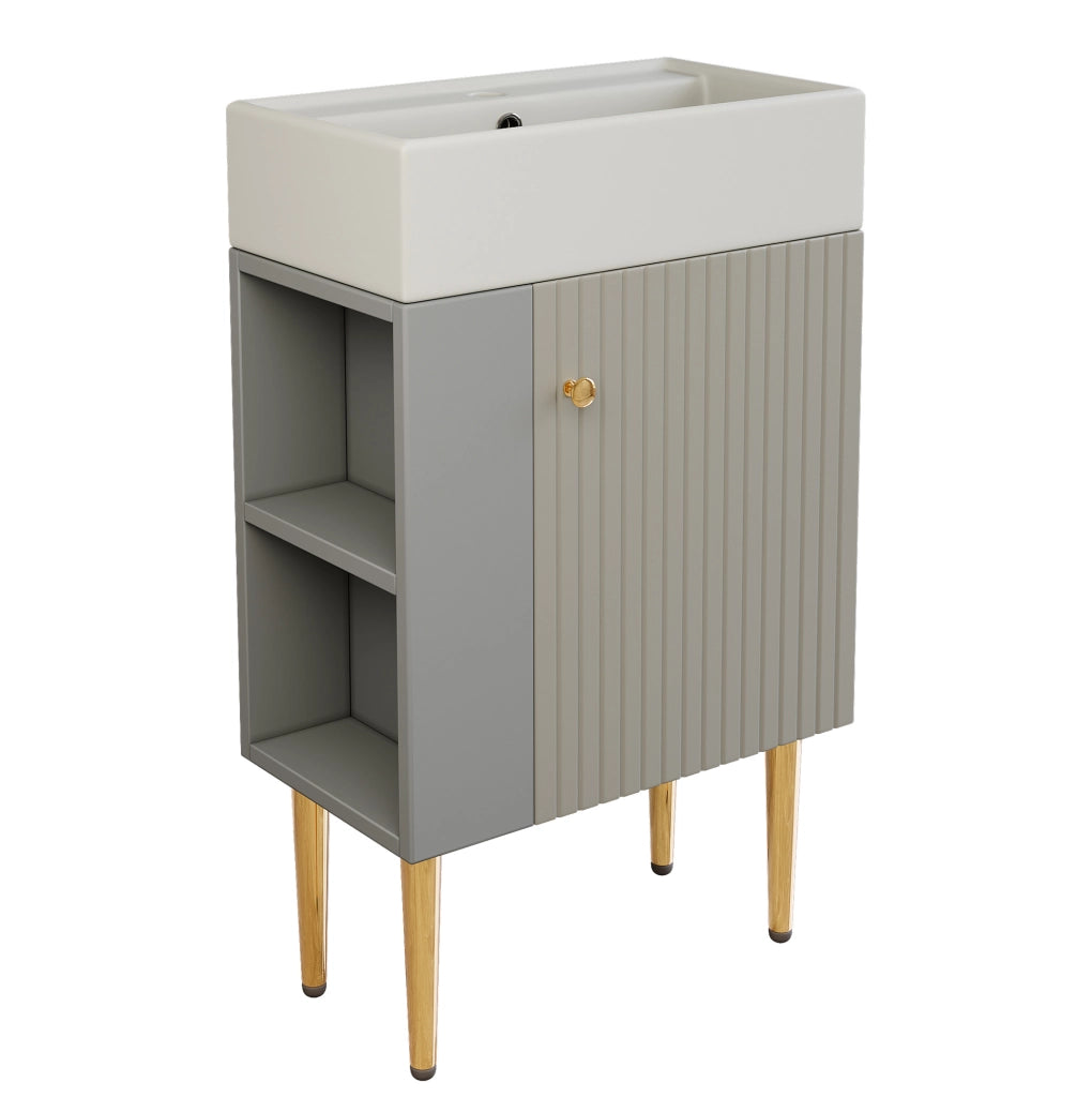 Mobile bagno compatto con lavabo in ceramica lucida e mobile sottolavabo grigio chiaro 55 cm