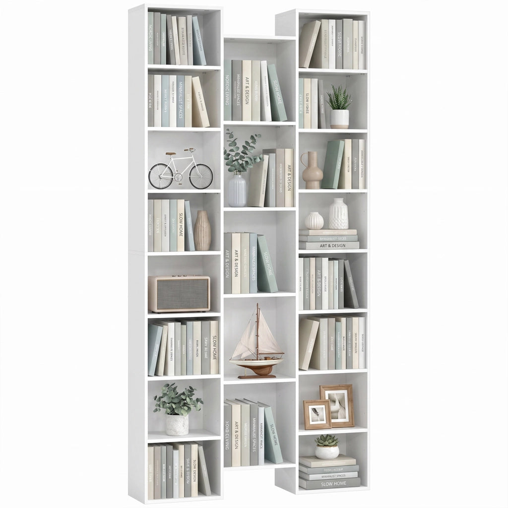 Libreria Bianca con 21 Vani e Ripiani Regolabili in Pannelli di Particelle; per Soggiorno; 89;5 x 23;5 x 181 cm