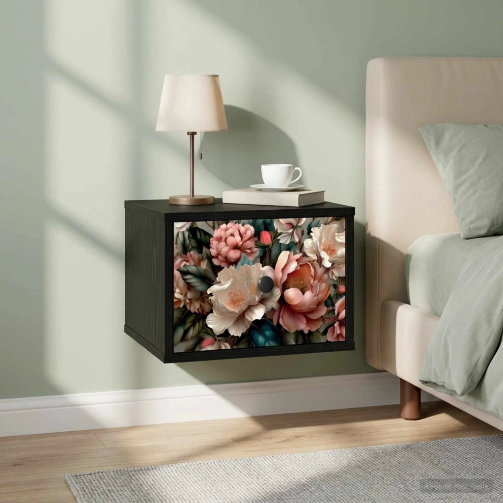 Mobiletto da comodino a parete BORNE Rovere Nero 8007459
