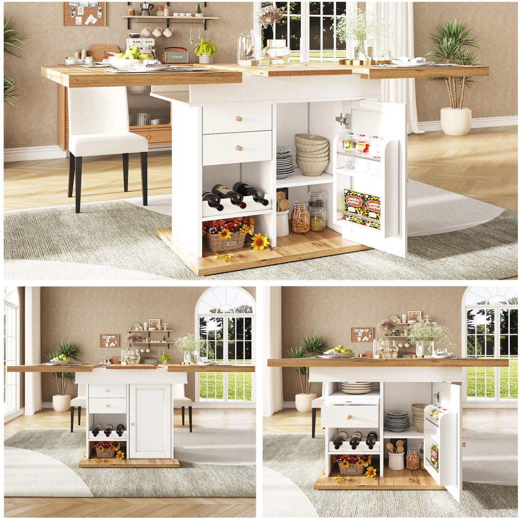Tavolo da pranzo estensibile 110-140 x 80 x 75 cm in MDF bianco con contenitori