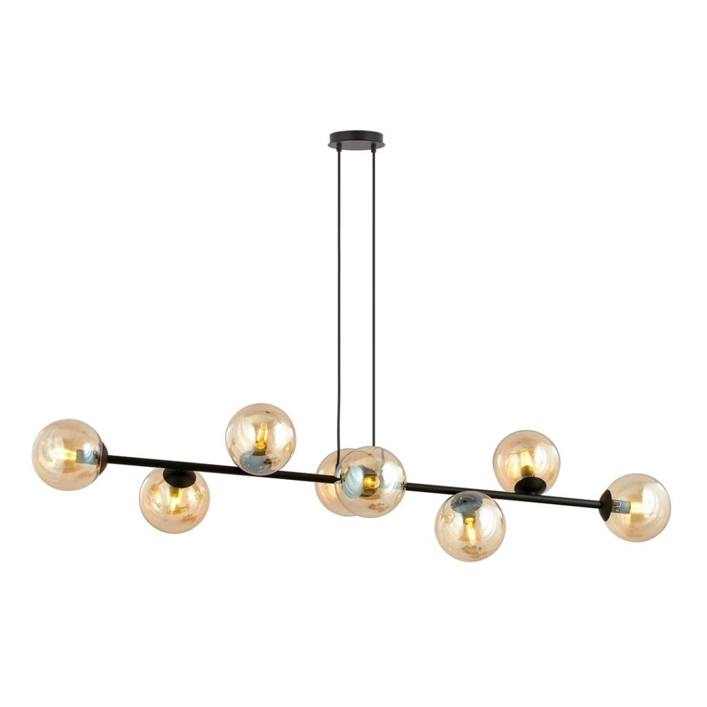 Lampadario Emibig Rossi 8xE14 nero vetro miele 130cm