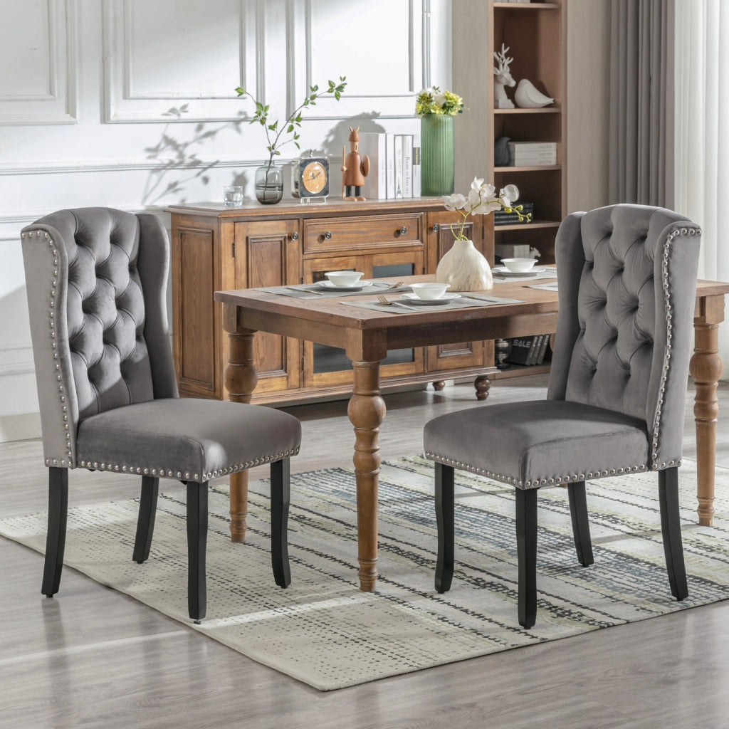Sedie da Pranzo Set 4 Pezzi in Velluto con Gambe in Legno e Schienale Imbottito ¨C Xylo ¨C Grigio
