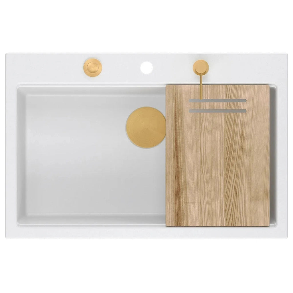 Lavello In Granito Marc 110 Workstation White Tappo rame spazzolato