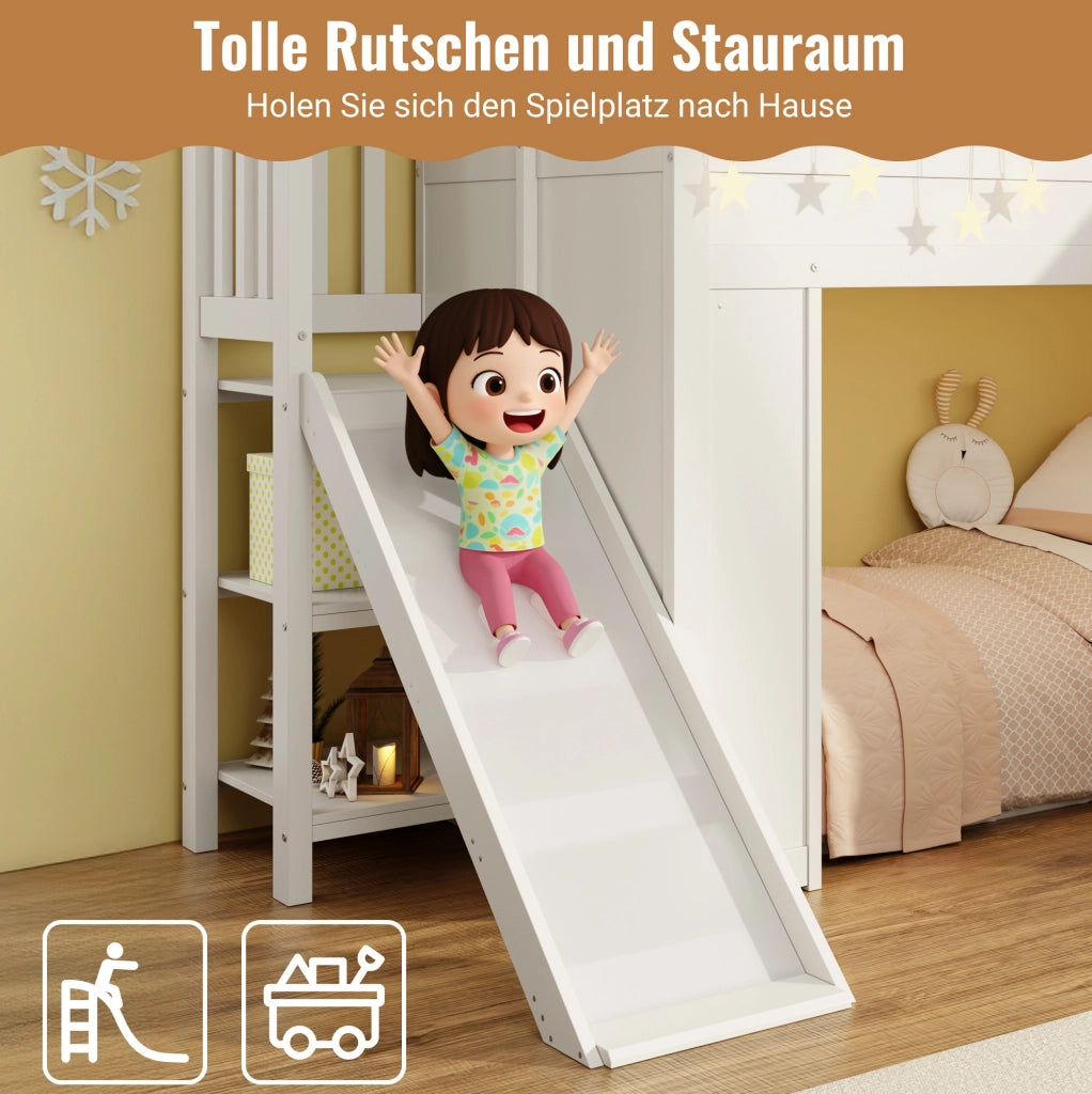Letto per bambini con scivolo, scala contenitore e luce LED 90 x 200 cm
