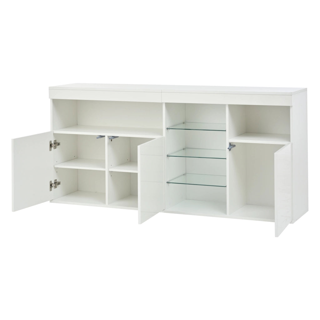 Credenza da soggiorno 155;5 x 35 x 72 cm con LED e finitura lucida; bianco
