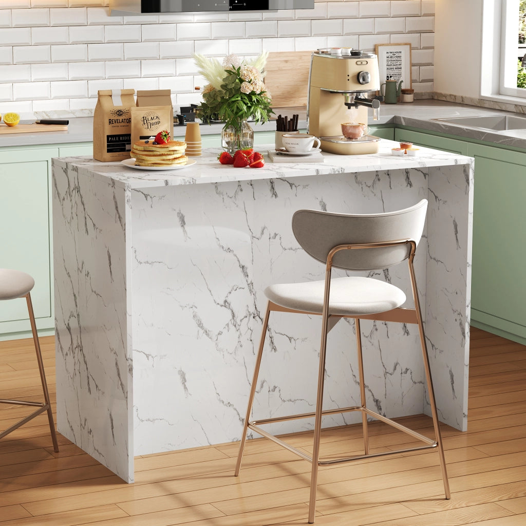 Mobile base da cucina con area bar; 3 cassetti e 3 ante con ripiani regolabili bianco effetto marmo 120 × 60 × 90.5 cm