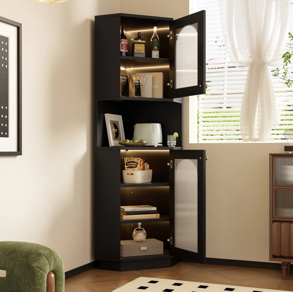 Mobile angolare da bagno nero in MDF con luce interna