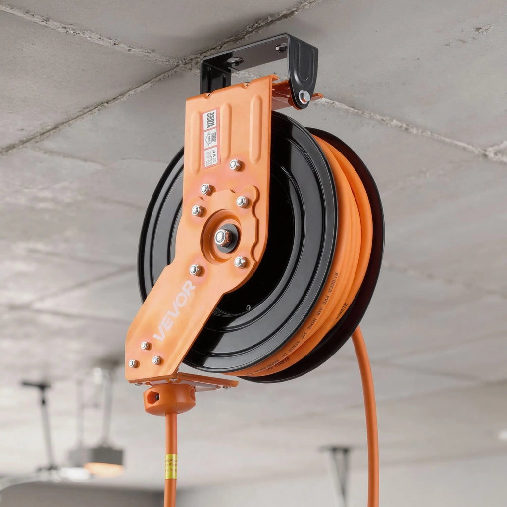 Avvolgitubo Automatico per Aria Compressa 15 m x 9,5 mm NT-A10, Pressione 20,7 bar, Montaggio Parete o Soffitto per Officina e Fai da Te
