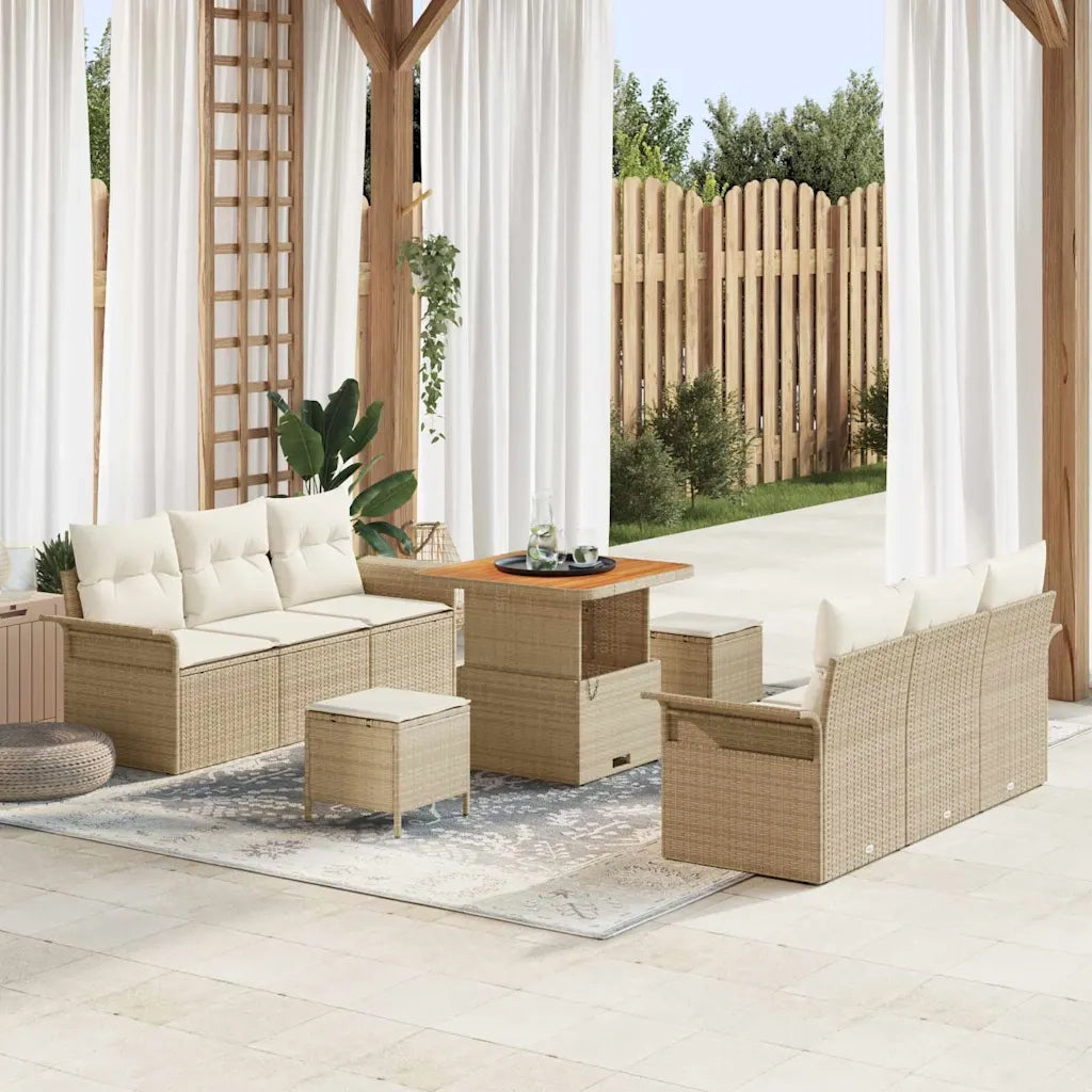 Set Divano da Giardino con cuscino 9 pcs Beige e Crema 3364036