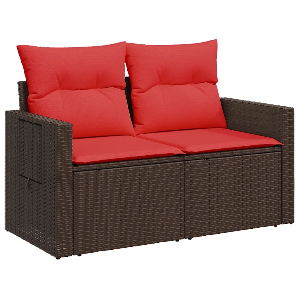 Divano da giardino con cuscini a 2 posti marrone in polyrattan 366244