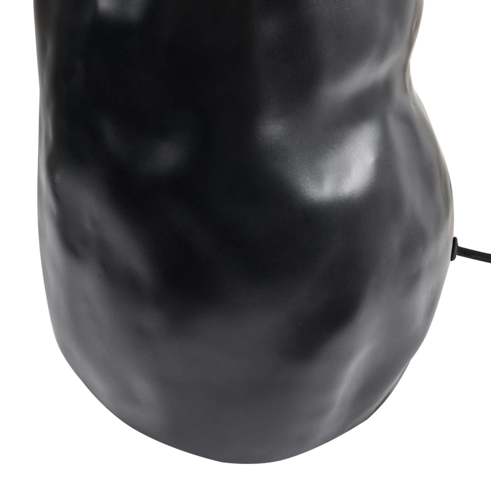 Lampada da terra con base in ceramica nera e paralume alto in tessuto in stile originale