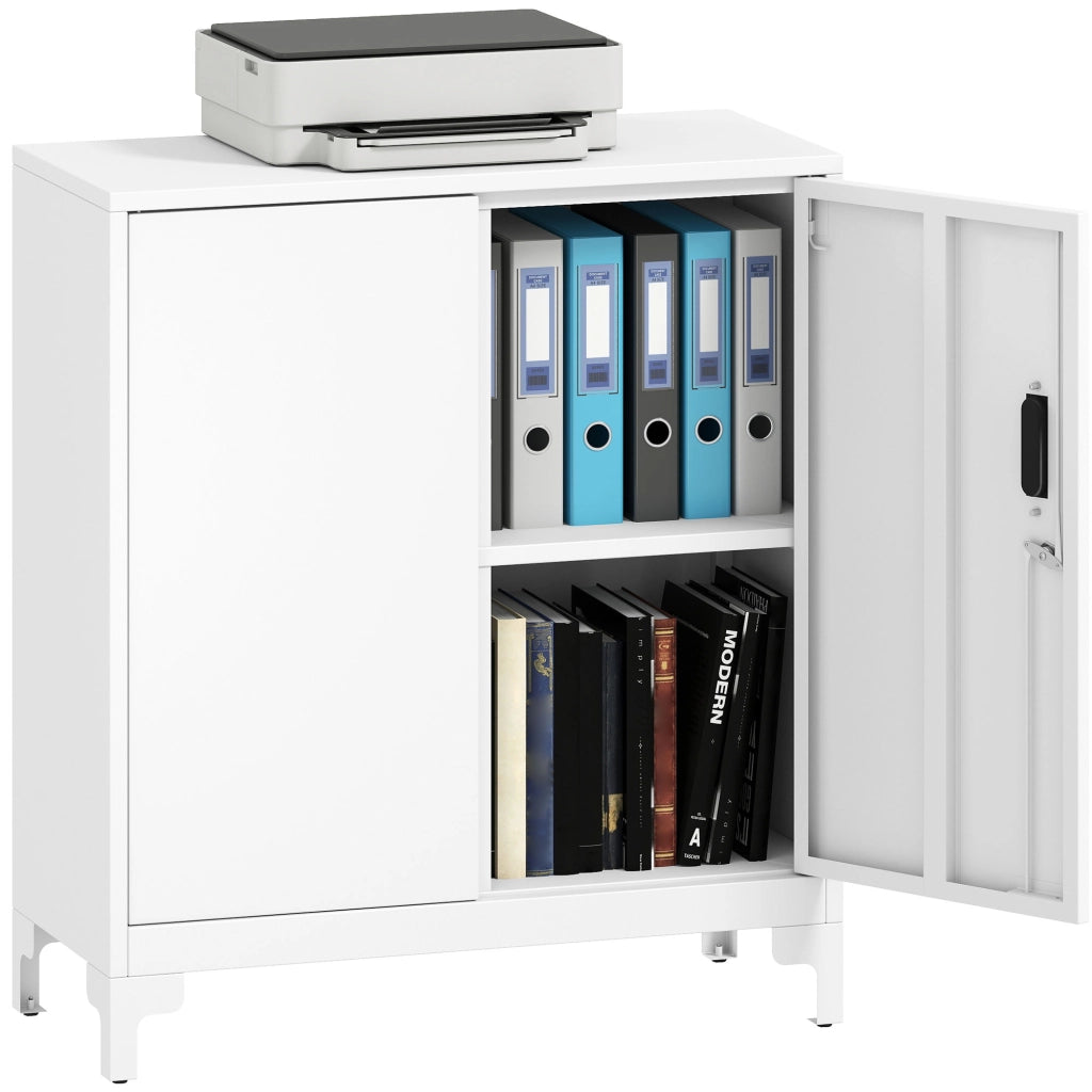 Mobile da Ufficio Portadocumenti con 3 Ripiani, 2 Ante e Chiavi, 80x35x91 cm, Bianco
