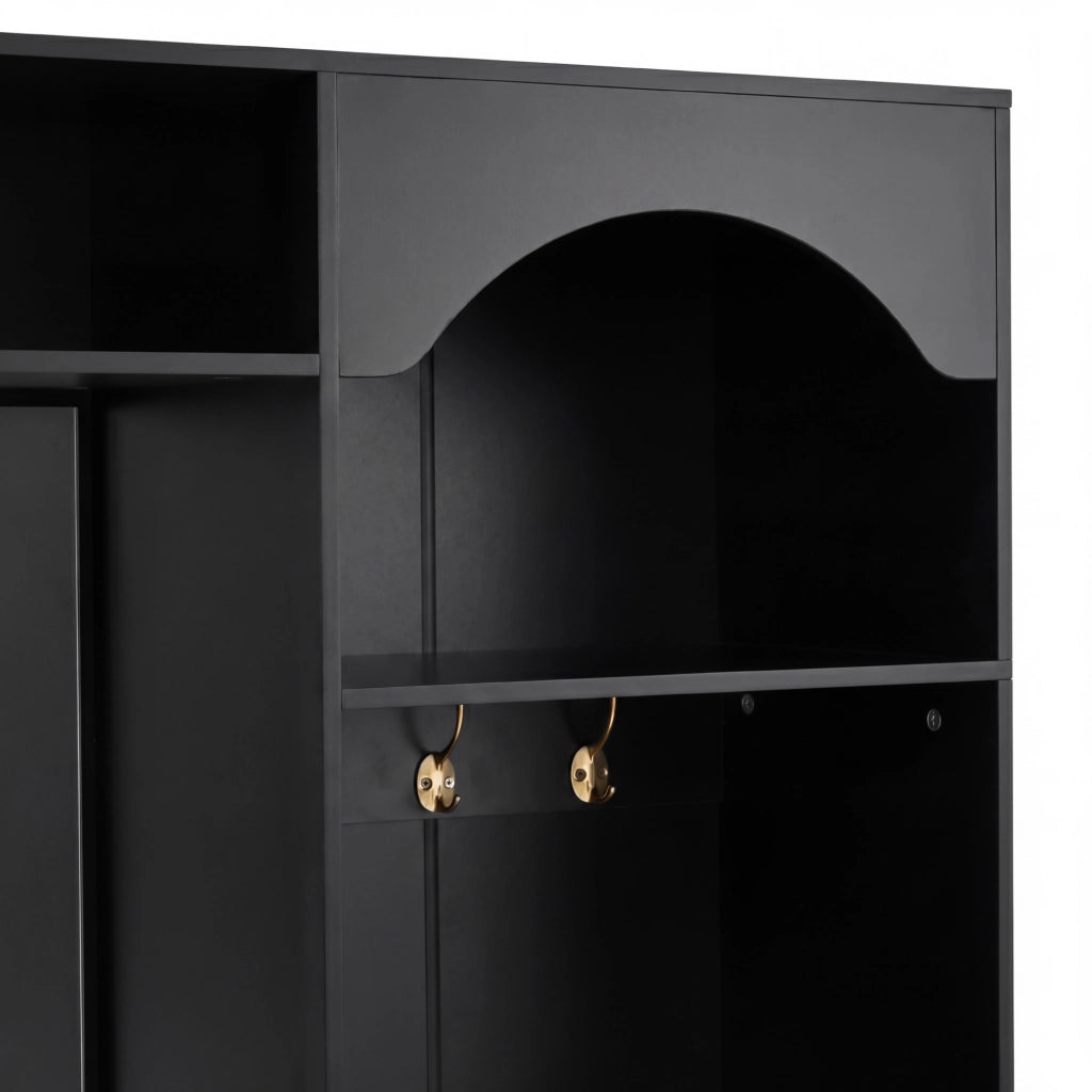 ARMADIO INGRESSO 100x35x180 cm Nero con specchio, appendiabiti e panca