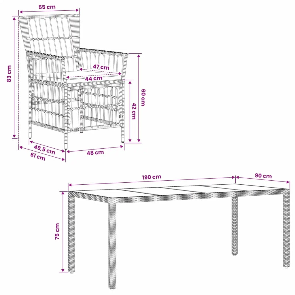 Set da pranzo per esterni 9 pz Grigio polyrattan 3448943