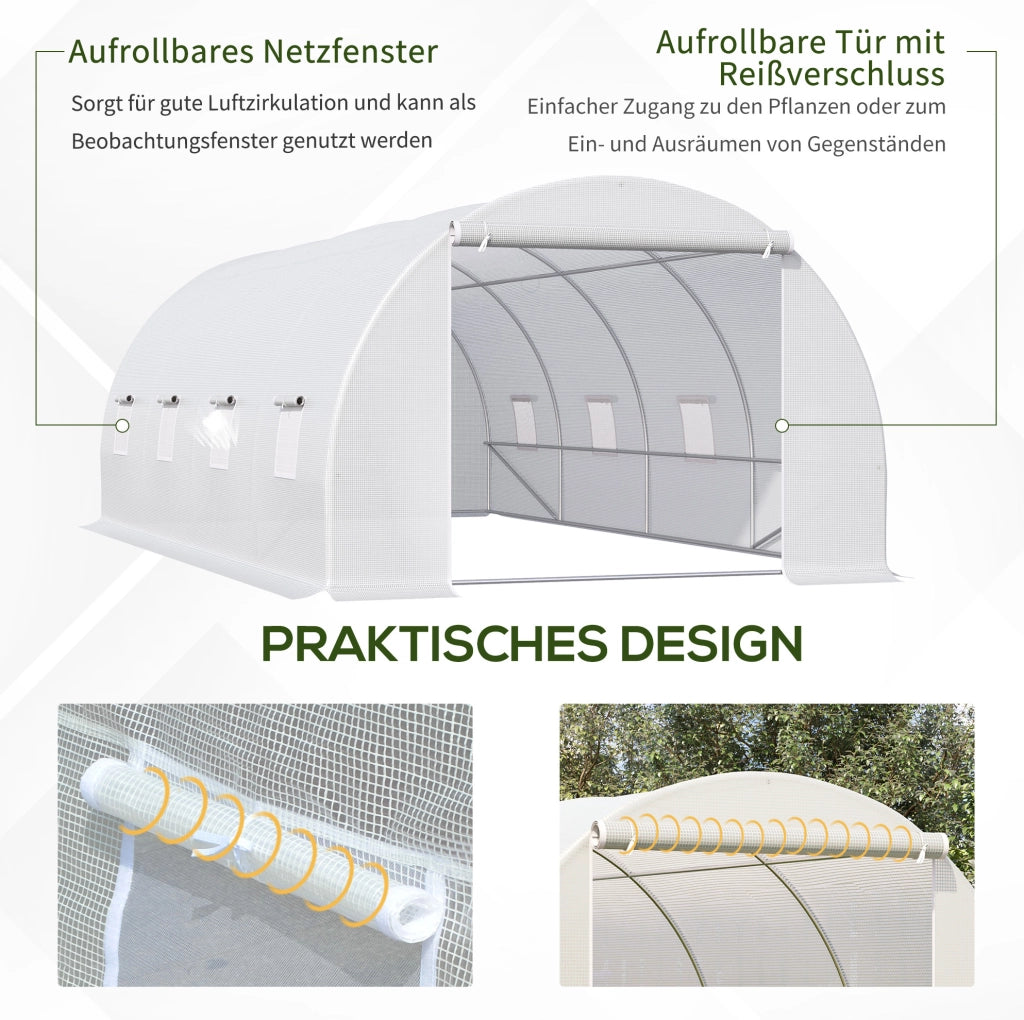 Serra da giardino ULEVR 595x300x200 cm con copertura in plastica trasparente, 8 finestre avvolgibili e porta con zip