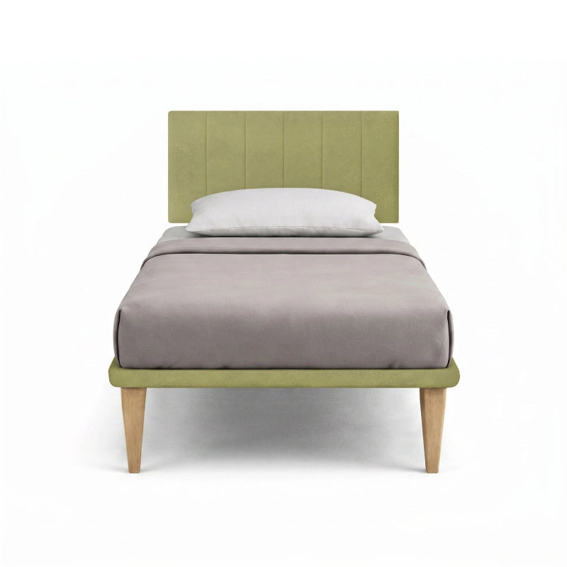 Letto imbottito Singolo 80x190 cm Vertical - Con rete,Microfibra,Tè verde