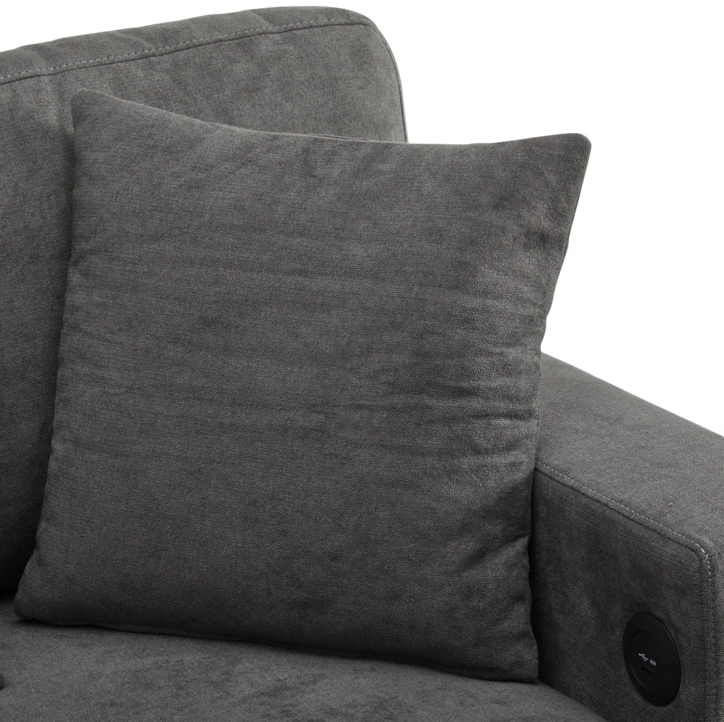 Divano letto angolare estraibile 214x131 cm con USB e contenitore grigio scuro