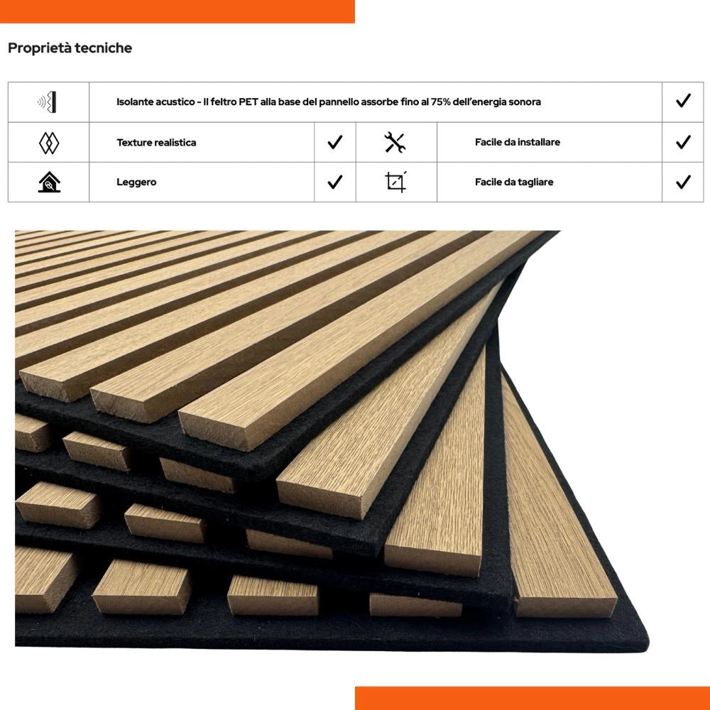 Pannello Fonoassorbente Doghe in MDF Rivestimento colore Rovere 60x60 conf. 4 Pz