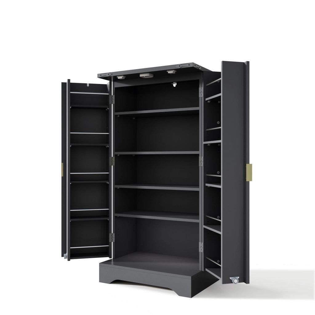 Armadio da Cucina con Luce LED e Portaspezie, 2 Ante ¨C Xylo ¨C Nero, 120x60,5x40 cm
