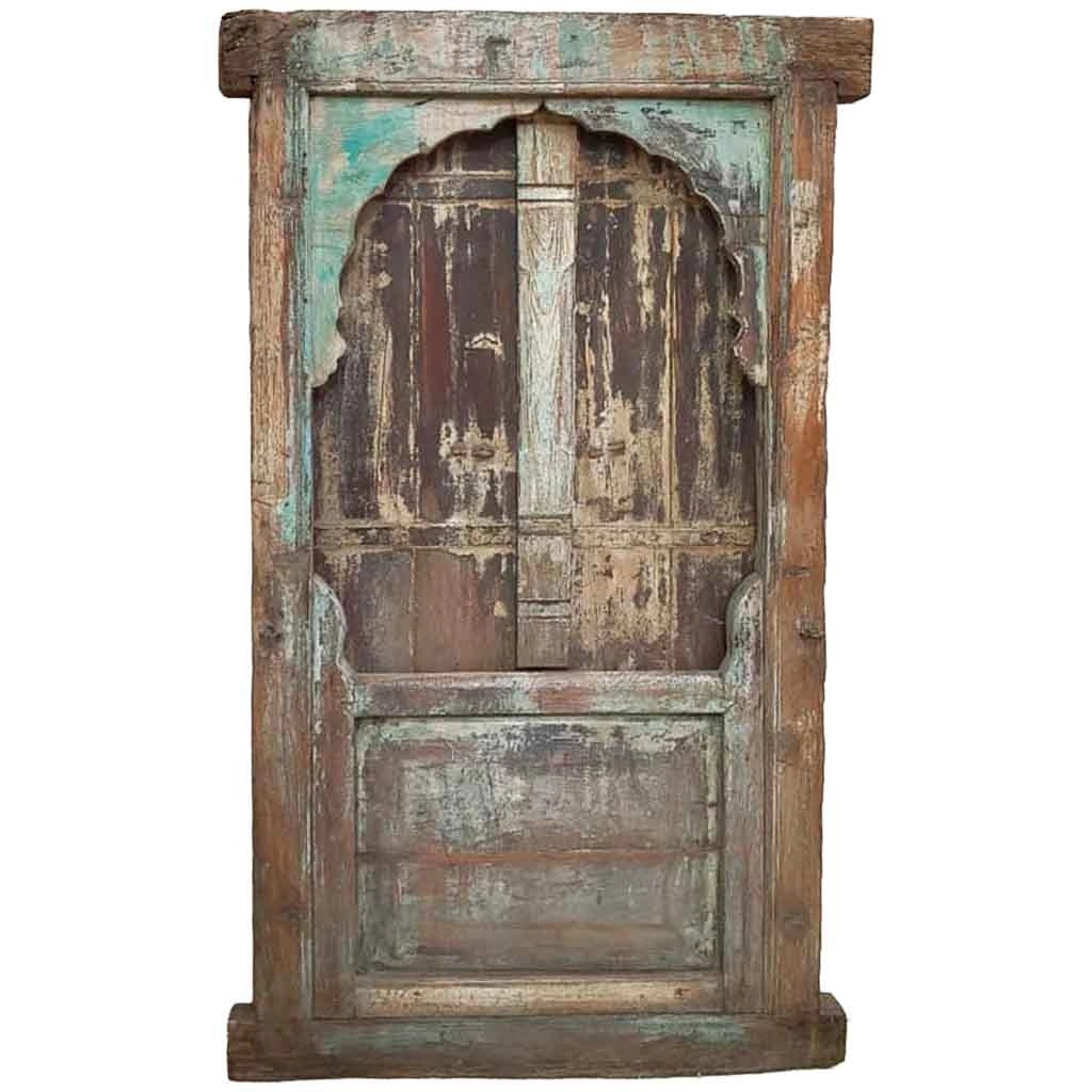 Finestra in legno con finitura artigianale marrone, 86x10x145h cm