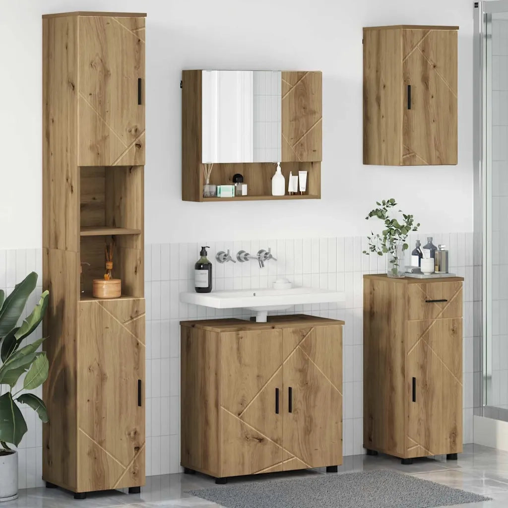 Set di mobili per il bagno con porta 5 pcs Rovere artigianale 3393002