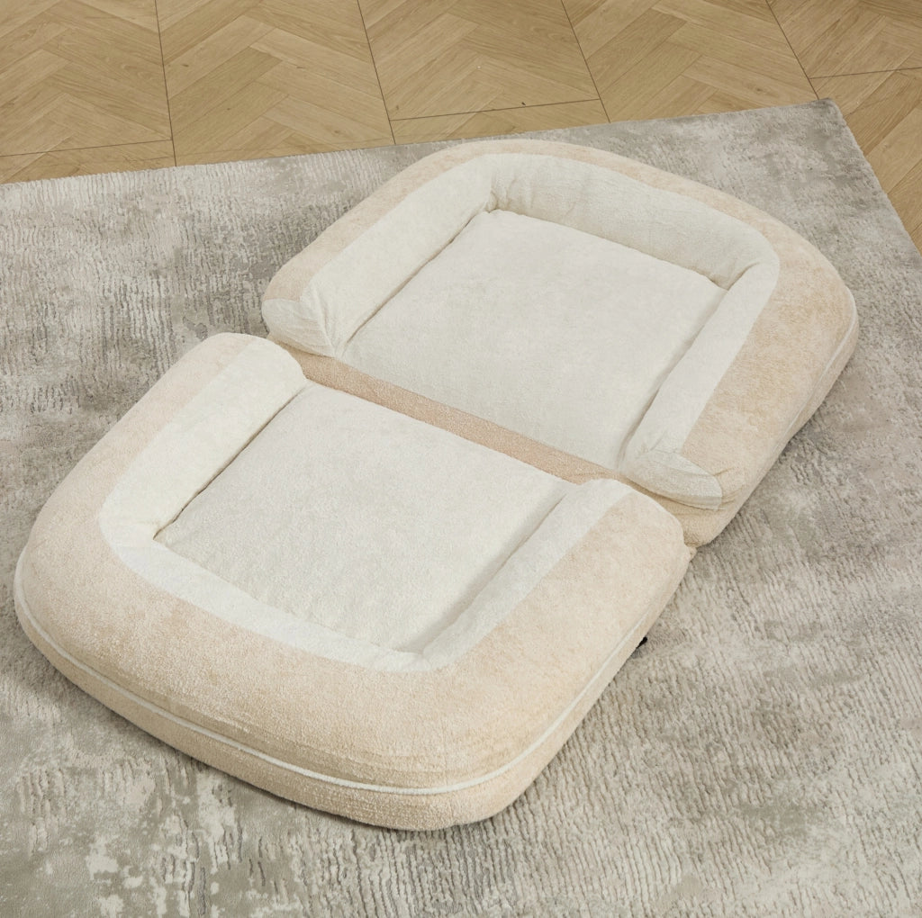 POLTRONA A DONDOLO Reclinabile con Poggiapiedi e Tasche Laterali Beige