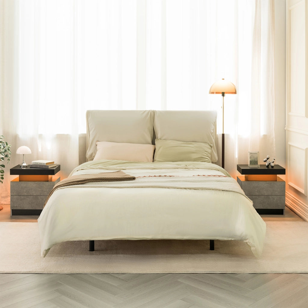 Comodino con 2 cassetti e luci LED ¨C Minimal ¨C grigio, 40x40x55 cm