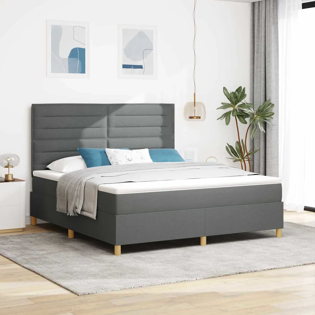 Letto a Sorgente LED Grigio scuro 180 x 200 cm Tessuto