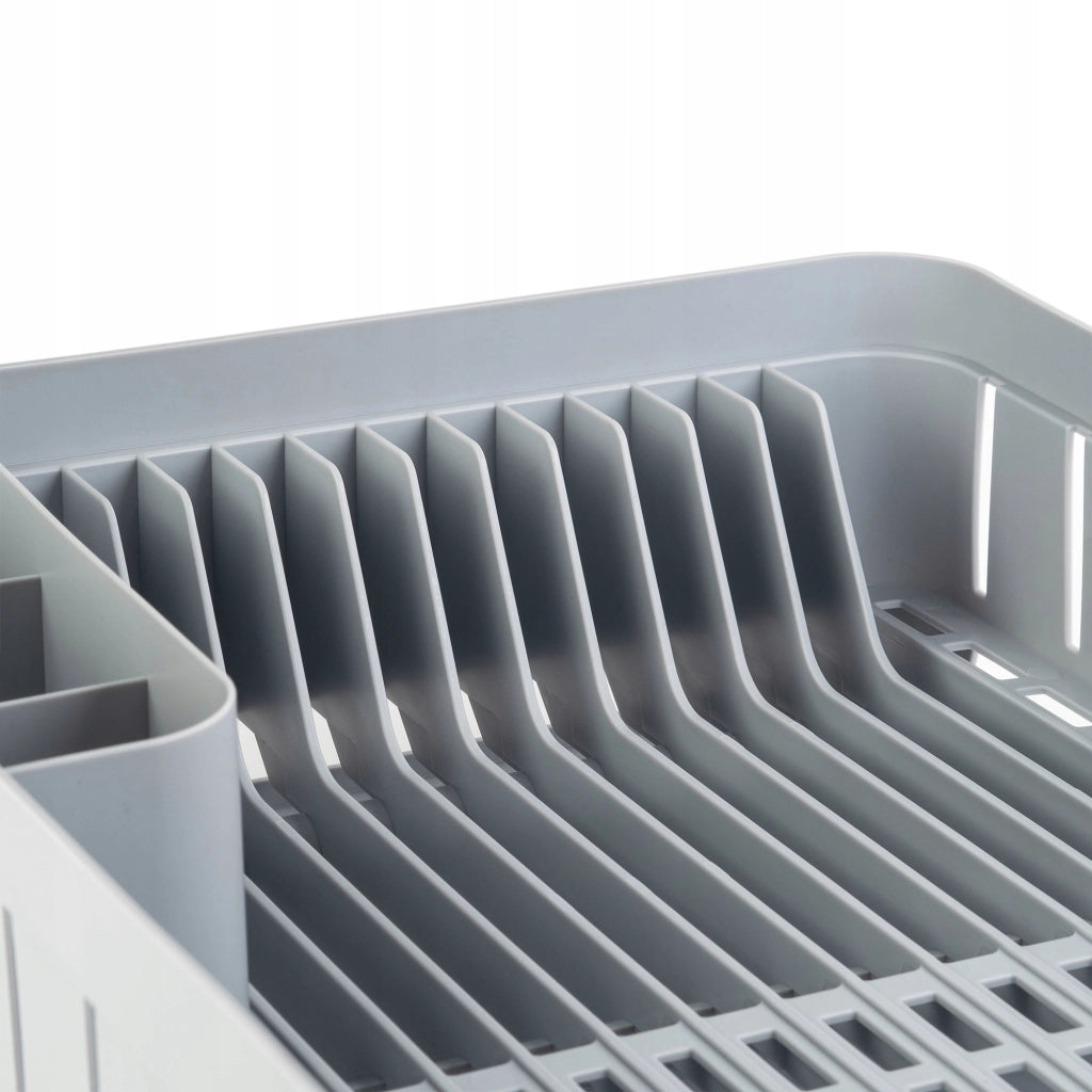 Scolapiatti KADAX con portaposate in plastica grigia, vassoio da 39 cm