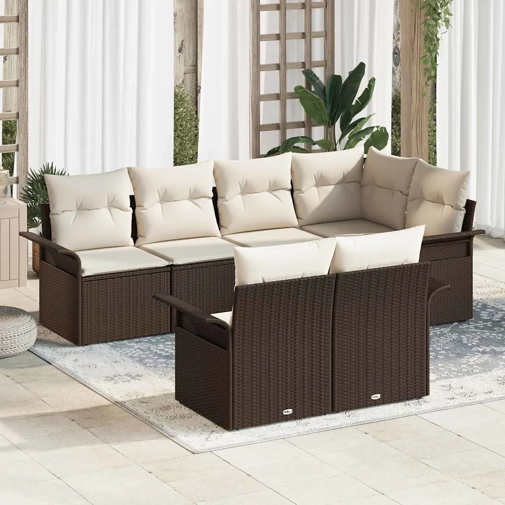 Set Divano da Giardino con cuscino 7 pcs Marrone Poly Rattan