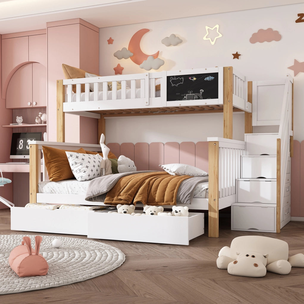Letto a castello per bambini 140x200 cm bianco legno/MDF con lavagna