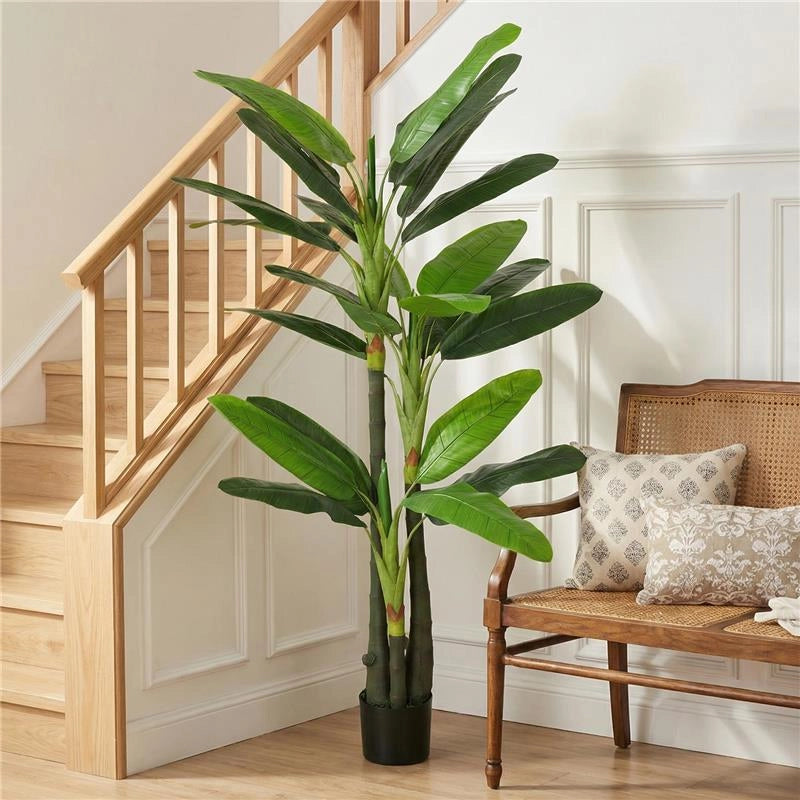 ALBERO DI BANANO ARTIFICIALE PIANTA FINTA CON 18 FOGLIE, 180 CM, VERDE