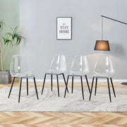 Set di 4 sedie da pranzo in plastica trasparente; 83 cm; design ergonomico con gambe in metallo nero
