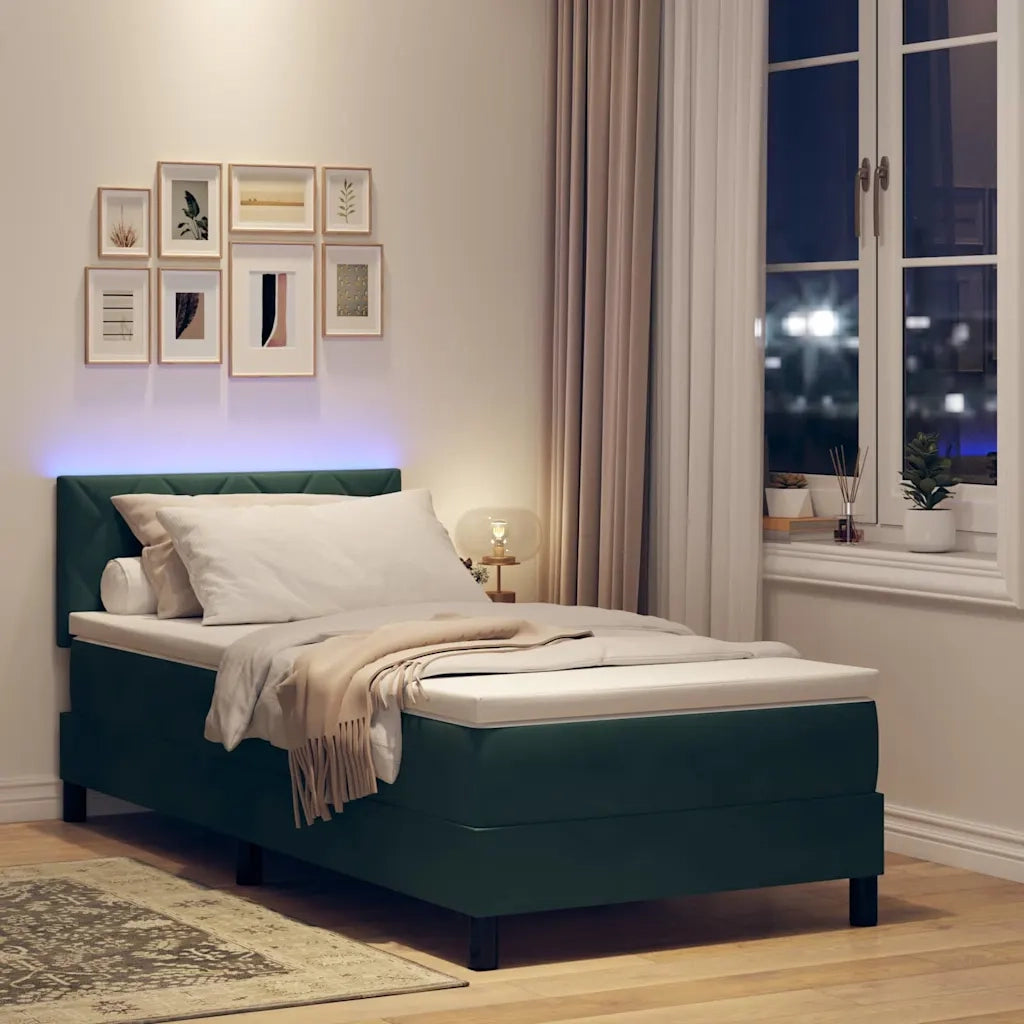 Letto a Sorgente LED con led Verde Scuro 90 x 200 cm Velluto