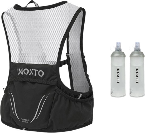 Zaino da 2 litri per corsa - Incluso 2 flaconi di acqua - Nero